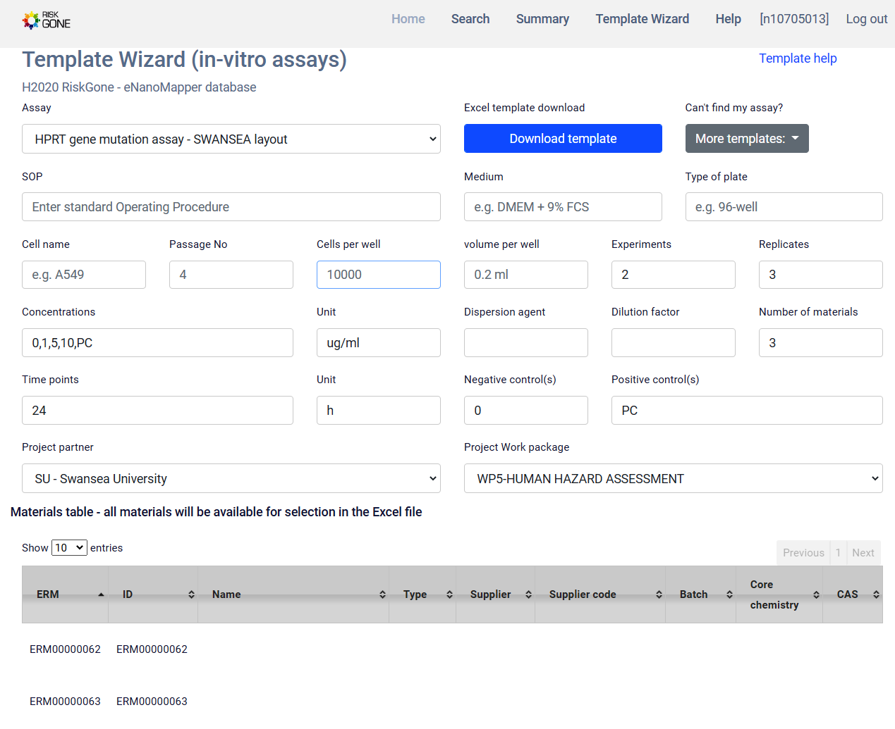 HPRT gene mutation assay - SWANSEA layout template