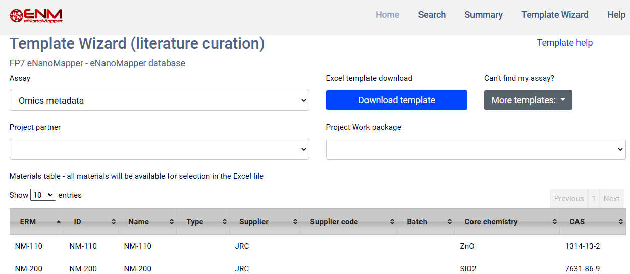 Omics in-vivo metadata template